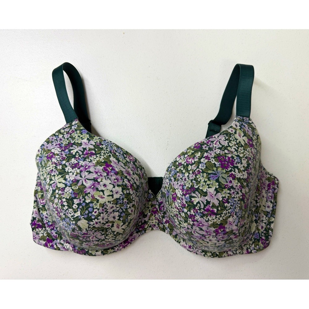 Cacique Lane Bryant 40DD Green Purple Floral Mesh Underwired Full Coverage Bra